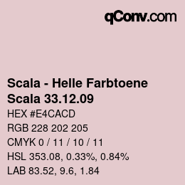 颜色代码: Scala - Helle Farbtoene - Scala 33.12.09 | qconv.com