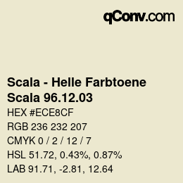 颜色代码: Scala - Helle Farbtoene - Scala 96.12.03 | qconv.com