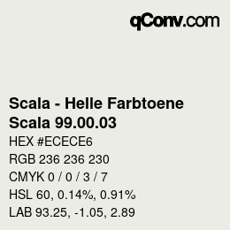 颜色代码: Scala - Helle Farbtoene - Scala 99.00.03 | qconv.com