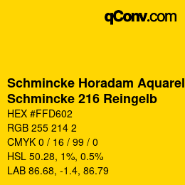Código de color: Schmincke Horadam Aquarell - Schmincke 216 Reingelb | qconv.com