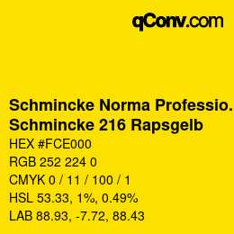 Code couleur: Schmincke Norma Professional - Schmincke 216 Rapsgelb | qconv.com