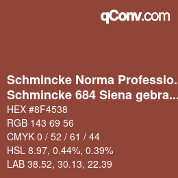 颜色代码: Schmincke Norma Professional - Schmincke 684 Siena gebrannt | qconv.com