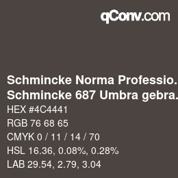 Código de color: Schmincke Norma Professional - Schmincke 687 Umbra gebrannt | qconv.com