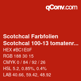 Código de color: Scotchcal Farbfolien - Scotchcal 100-13 tomatenrot | qconv.com