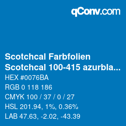 Code couleur: Scotchcal Farbfolien - Scotchcal 100-415 azurblau | qconv.com