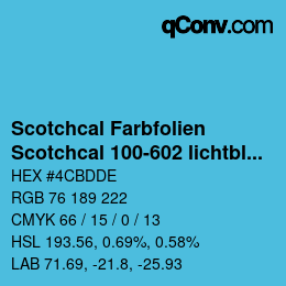 Code couleur: Scotchcal Farbfolien - Scotchcal 100-602 lichtblau | qconv.com