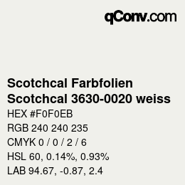 カラーコード: Scotchcal Farbfolien - Scotchcal 3630-0020 weiss | qconv.com