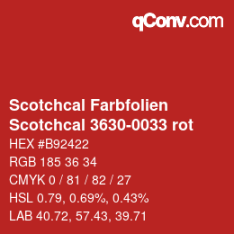 Code couleur: Scotchcal Farbfolien - Scotchcal 3630-0033 rot | qconv.com