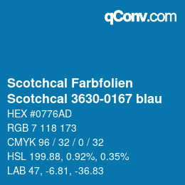 Código de color: Scotchcal Farbfolien - Scotchcal 3630-0167 blau | qconv.com