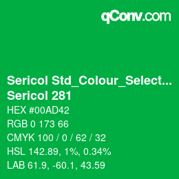 Código de color: Sericol Std_Colour_Selector - Sericol 281 | qconv.com