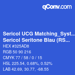 Code couleur: Sericol UCG Matching_System - Sericol Seritone Blau (RSericol S) | qconv.com