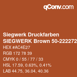 カラーコード: Siegwerk Druckfarben - SIEGWERK Brown 50-222272-2 | qconv.com