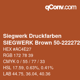 カラーコード: Siegwerk Druckfarben - SIEGWERK Brown 50-222272-2 | qconv.com