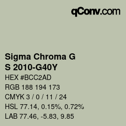 Color code: Sigma Chroma G - S 2010-G40Y | qconv.com