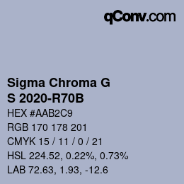 カラーコード: Sigma Chroma G - S 2020-R70B | qconv.com