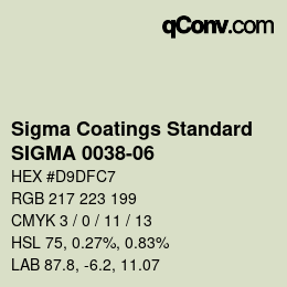 カラーコード: Sigma Coatings Standard - SIGMA 0038-06 | qconv.com