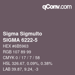 Código de color: Sigma Sigmulto - SIGMA 6222-5 | qconv.com