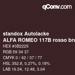 Code couleur: standox Autolacke - ALFA ROMEO 117B rosso brunello | qconv.com