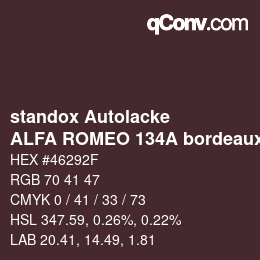 Farbcode: standox Autolacke - ALFA ROMEO 134A bordeaux | qconv.com