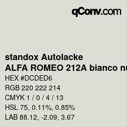 Código de color: standox Autolacke - ALFA ROMEO 212A bianco nuvola | qconv.com