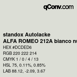 カラーコード: standox Autolacke - ALFA ROMEO 212A bianco nuvola | qconv.com