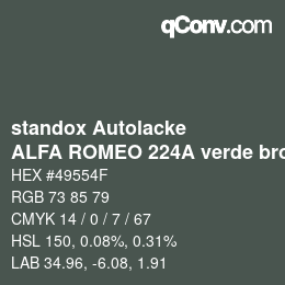カラーコード: standox Autolacke - ALFA ROMEO 224A verde brookland OEM 2005 | qconv.com