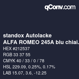 Farbcode: standox Autolacke - ALFA ROMEO 245A blu chiaia di luna OEM 2005 | qconv.com