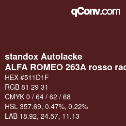 Farbcode: standox Autolacke - ALFA ROMEO 263A rosso radicofani OEM 2006 | qconv.com
