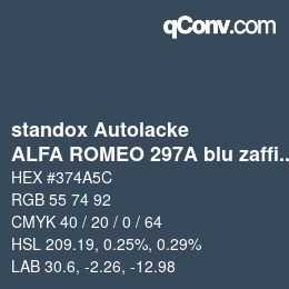 カラーコード: standox Autolacke - ALFA ROMEO 297A blu zaffiro OEM 2006 | qconv.com