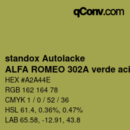 Código de color: standox Autolacke - ALFA ROMEO 302A verde acido | qconv.com