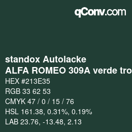 Código de color: standox Autolacke - ALFA ROMEO 309A verde tropico | qconv.com