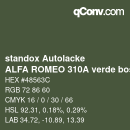 Farbcode: standox Autolacke - ALFA ROMEO 310A verde bosco | qconv.com