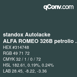 Code couleur: standox Autolacke - ALFA ROMEO 326B petrolio scuro | qconv.com