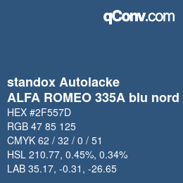 Farbcode: standox Autolacke - ALFA ROMEO 335A blu nord | qconv.com