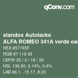 カラーコード: standox Autolacke - ALFA ROMEO 341A verde oasi | qconv.com