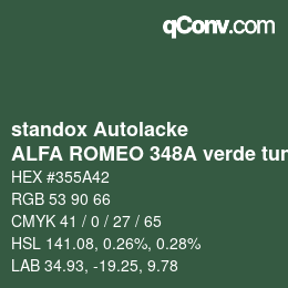 Farbcode: standox Autolacke - ALFA ROMEO 348A verde tundra | qconv.com