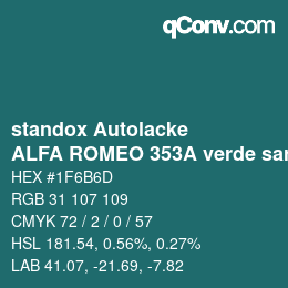 Farbcode: standox Autolacke - ALFA ROMEO 353A verde sargassi | qconv.com