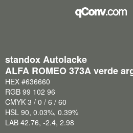 Farbcode: standox Autolacke - ALFA ROMEO 373A verde argo | qconv.com