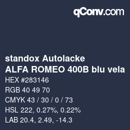 Farbcode: standox Autolacke - ALFA ROMEO 400B blu vela | qconv.com