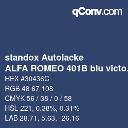 Farbcode: standox Autolacke - ALFA ROMEO 401B blu victoria | qconv.com