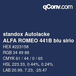 Farbcode: standox Autolacke - ALFA ROMEO 441B blu sirio | qconv.com