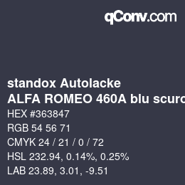 Farbcode: standox Autolacke - ALFA ROMEO 460A blu scuro | qconv.com