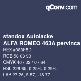 Farbcode: standox Autolacke - ALFA ROMEO 463A pervinca | qconv.com