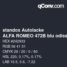 Código de color: standox Autolacke - ALFA ROMEO 472B blu odissea | qconv.com