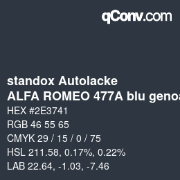 Farbcode: standox Autolacke - ALFA ROMEO 477A blu genoa | qconv.com