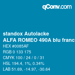 Código de color: standox Autolacke - ALFA ROMEO 490A blu francia | qconv.com