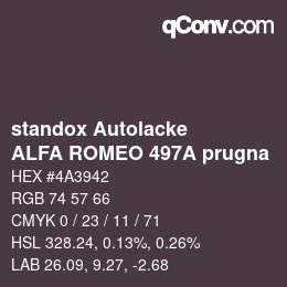 Farbcode: standox Autolacke - ALFA ROMEO 497A prugna | qconv.com