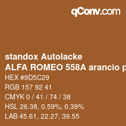Farbcode: standox Autolacke - ALFA ROMEO 558A arancio pergusa OEM 2006 | qconv.com