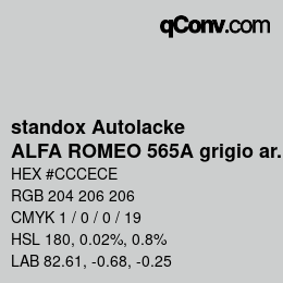 カラーコード: standox Autolacke - ALFA ROMEO 565A grigio argento alfa OEM 2006 | qconv.com