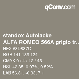 Code couleur: standox Autolacke - ALFA ROMEO 566A grigio travertino OEM 2006 | qconv.com